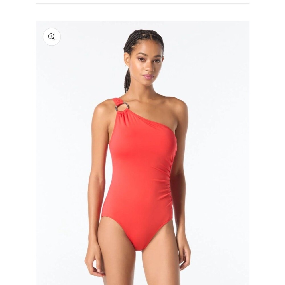 Michael Kors One Shoulder Underwire One-Shoulder Orange-Red Swimsuit - Hardware